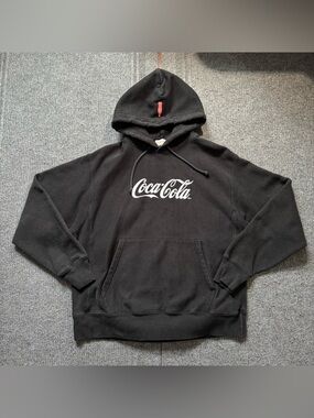 Coca Cola Champion Reverse Weave Hoodie Sweatshirt Mens Large Black Pullover